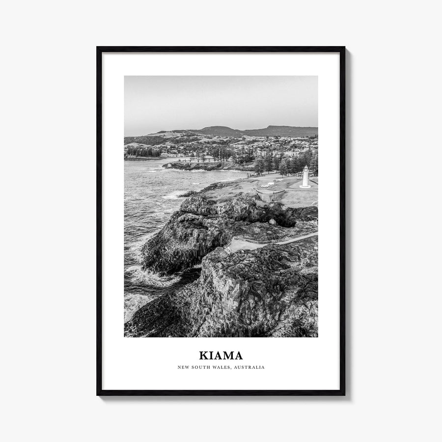 Kiama black & white classic poster of Australia – vertical wall art, unframed print shown in interior mockup