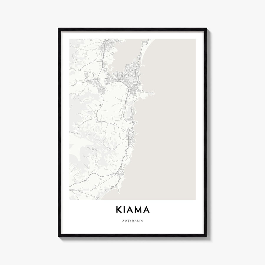 Kiama black & white map poster of Australia – vertical wall art, unframed print shown in interior mockup