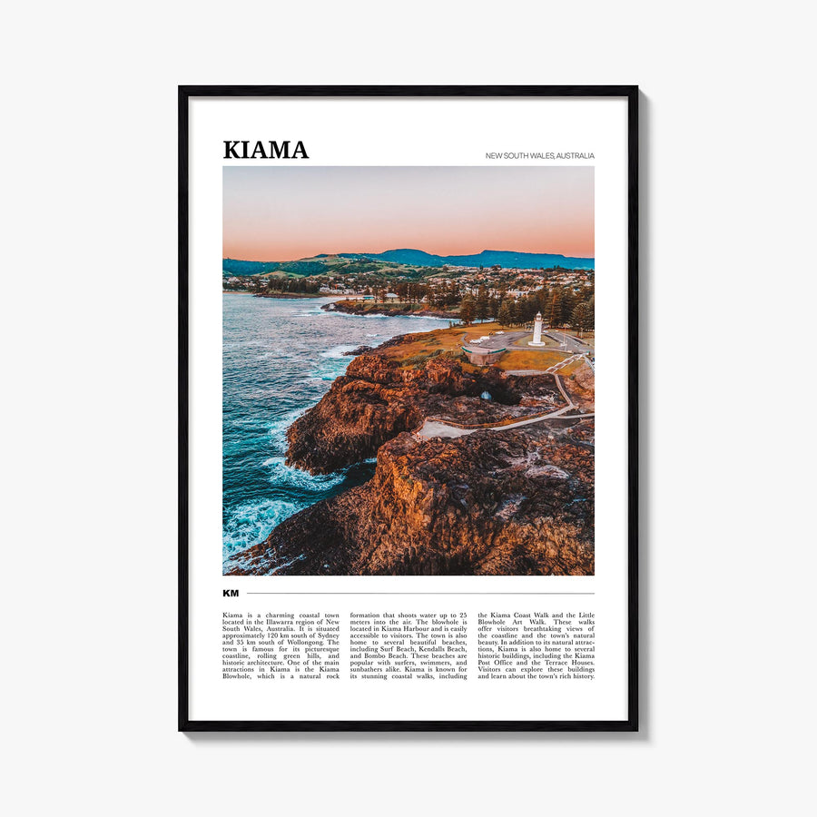 Kiama colorful travel poster of Australia – vertical wall art, unframed print shown in interior mockup