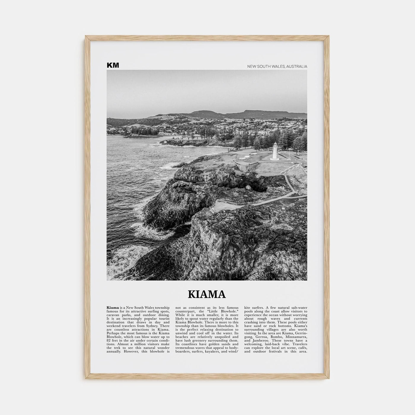 Kiama Poster Natural Wood / 8x12 in Nbourhood Travel B&W Poster