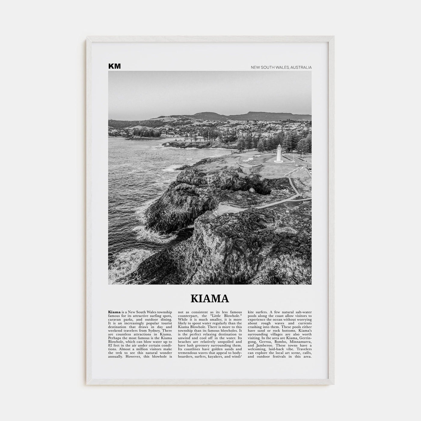 Kiama Poster White Wood / 8x12 in Nbourhood Travel B&W Poster