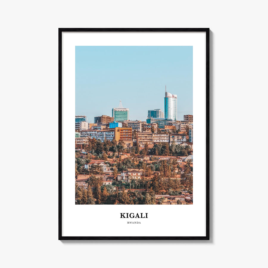 Kigali colorful classic poster of Rwanda – vertical wall art, unframed print shown in interior mockup