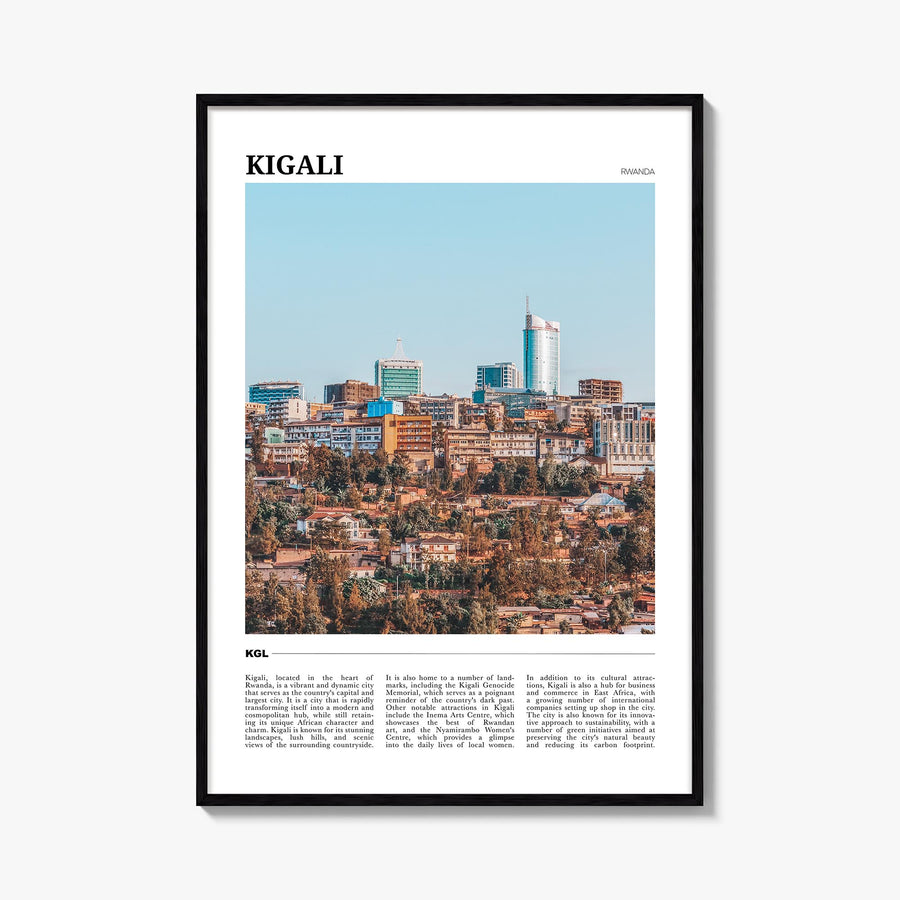 Kigali colorful travel poster of Rwanda – vertical wall art, unframed print shown in interior mockup
