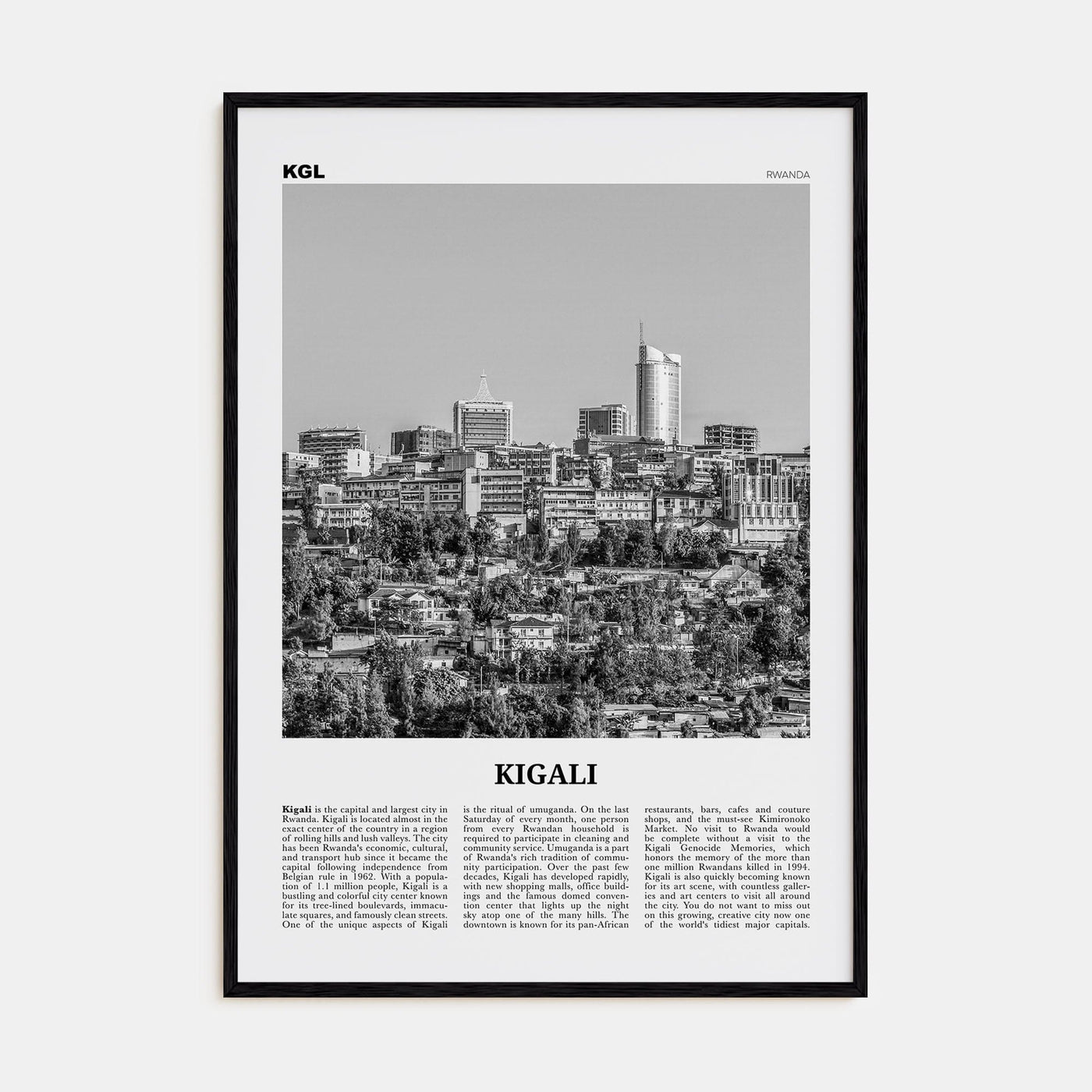 Kigali Poster Black Wood / 8x12 in Nbourhood Travel B&W Poster