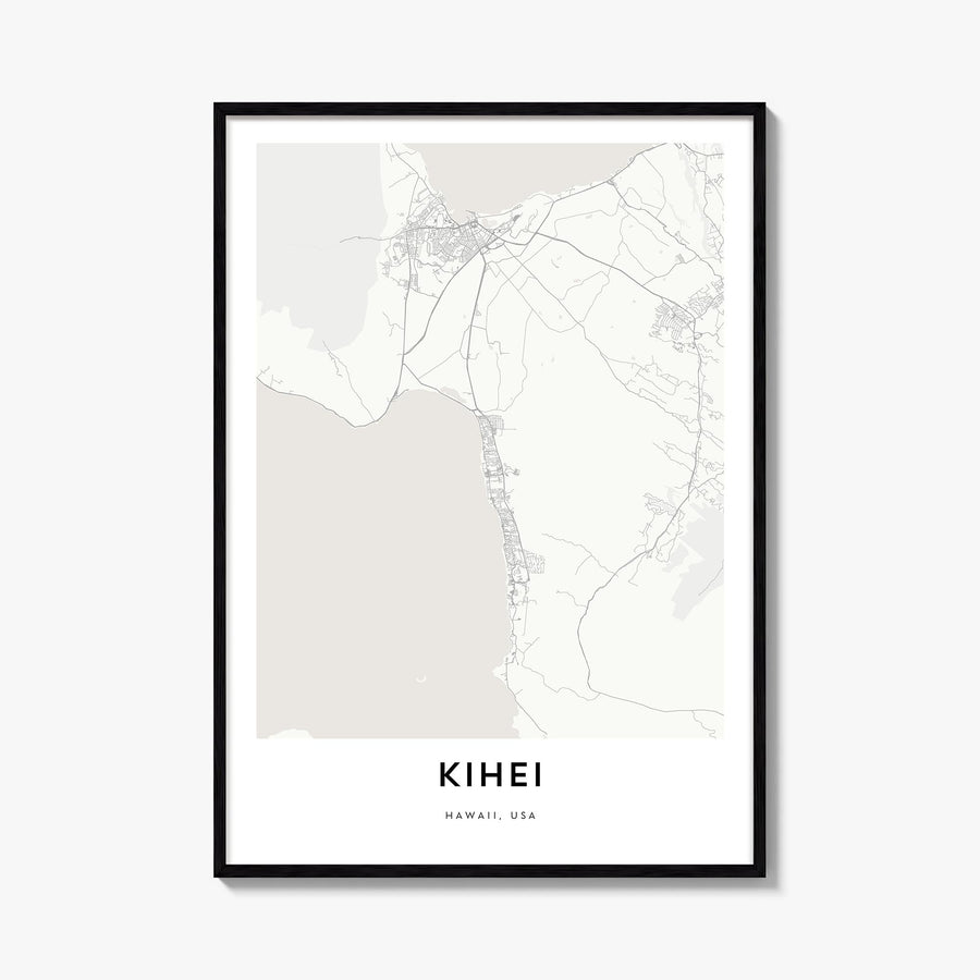 Kihei black & white map poster of Hawaii, USA – vertical wall art, unframed print shown in interior mockup