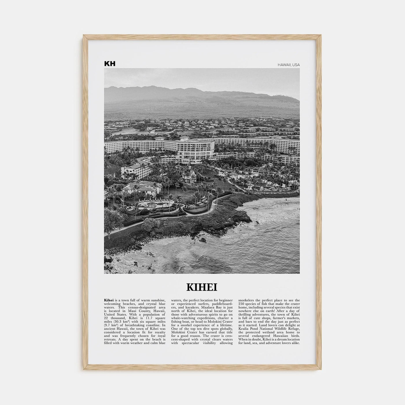 Kihei Poster Natural Wood / 8x12 in Nbourhood Travel B&W Poster