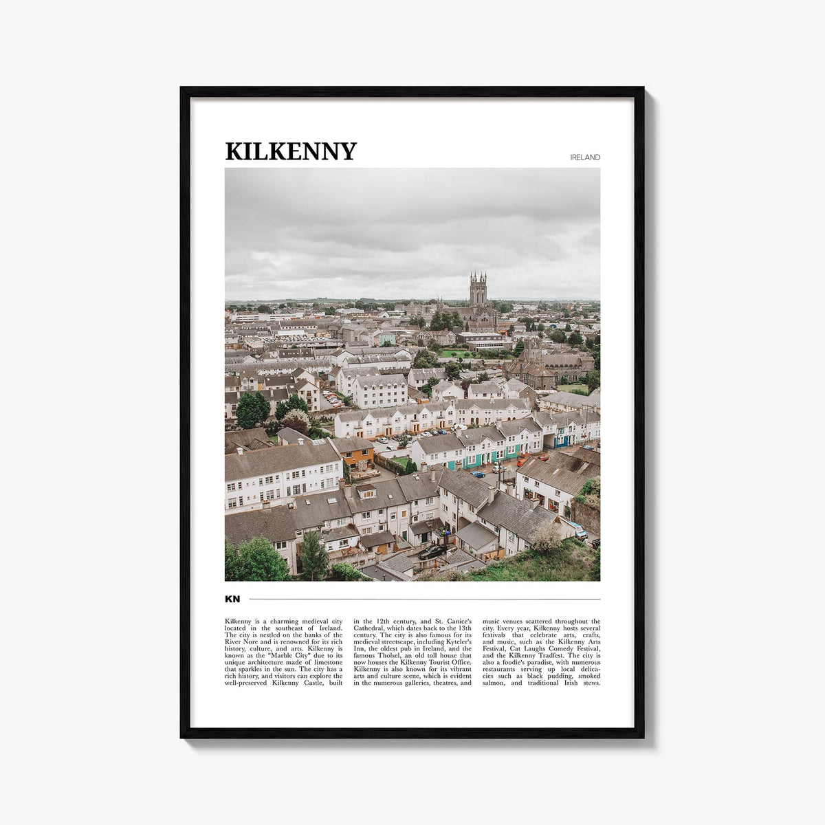 Kilkenny colorful travel poster of Ireland – vertical wall art, unframed print shown in interior mockup