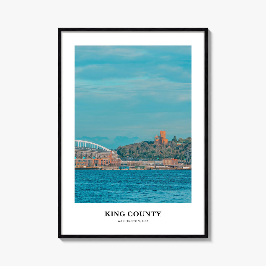 King County colorful classic poster of Washington, USA – vertical wall art, unframed print shown in interior mockup