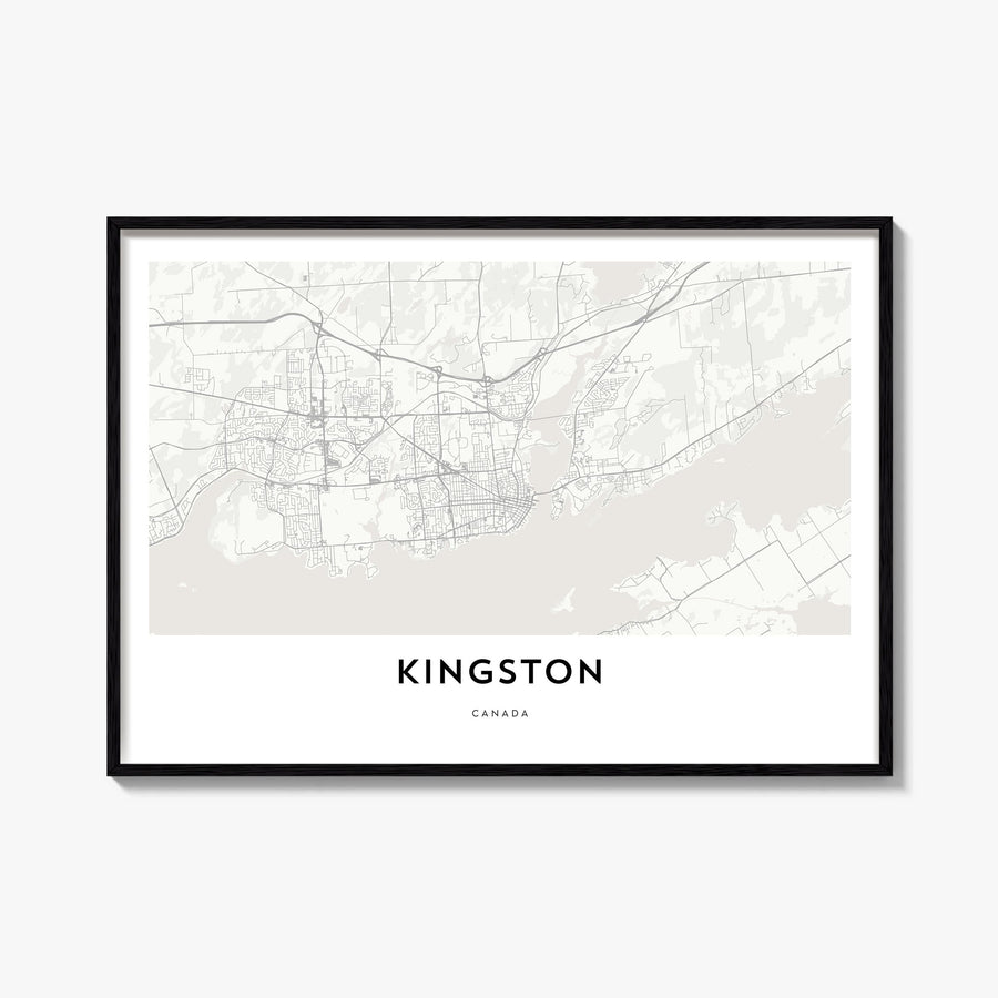 Kingston, Canada black & white map poster of Canada – horizontal wall art, unframed print shown in interior mockup