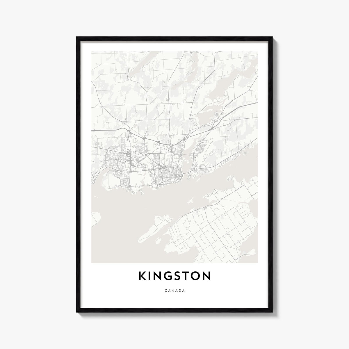 Kingston, Canada black & white map poster of Canada – vertical wall art, unframed print shown in interior mockup