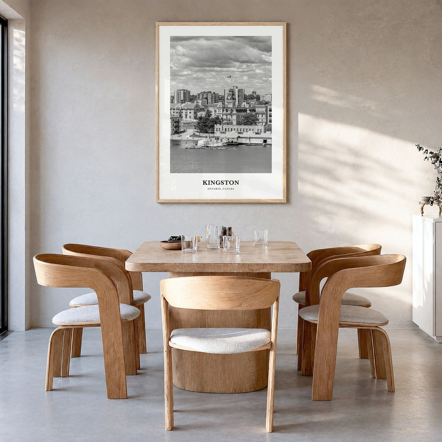 Kingston, Canada Classic Poster in a natural wood frame, hanging in a dining room
