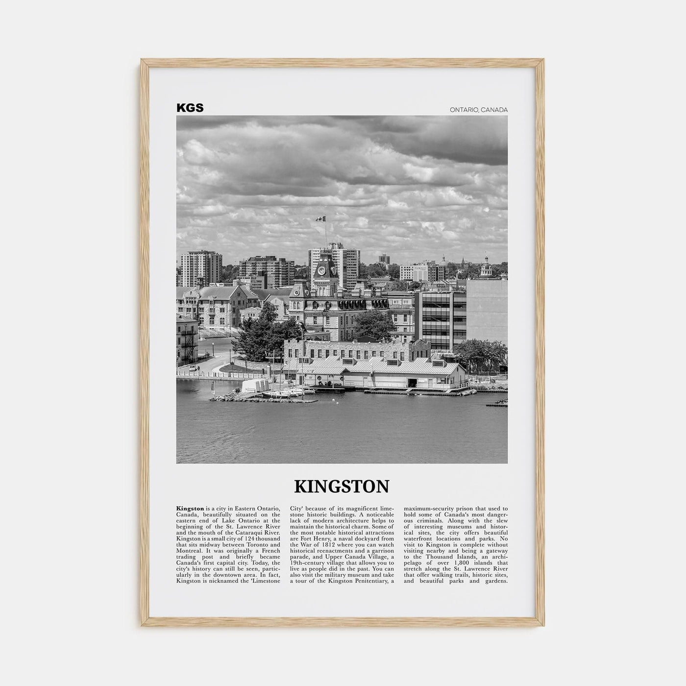 Kingston, Canada Poster Natural Wood / 8x12 in Nbourhood Travel B&W Poster