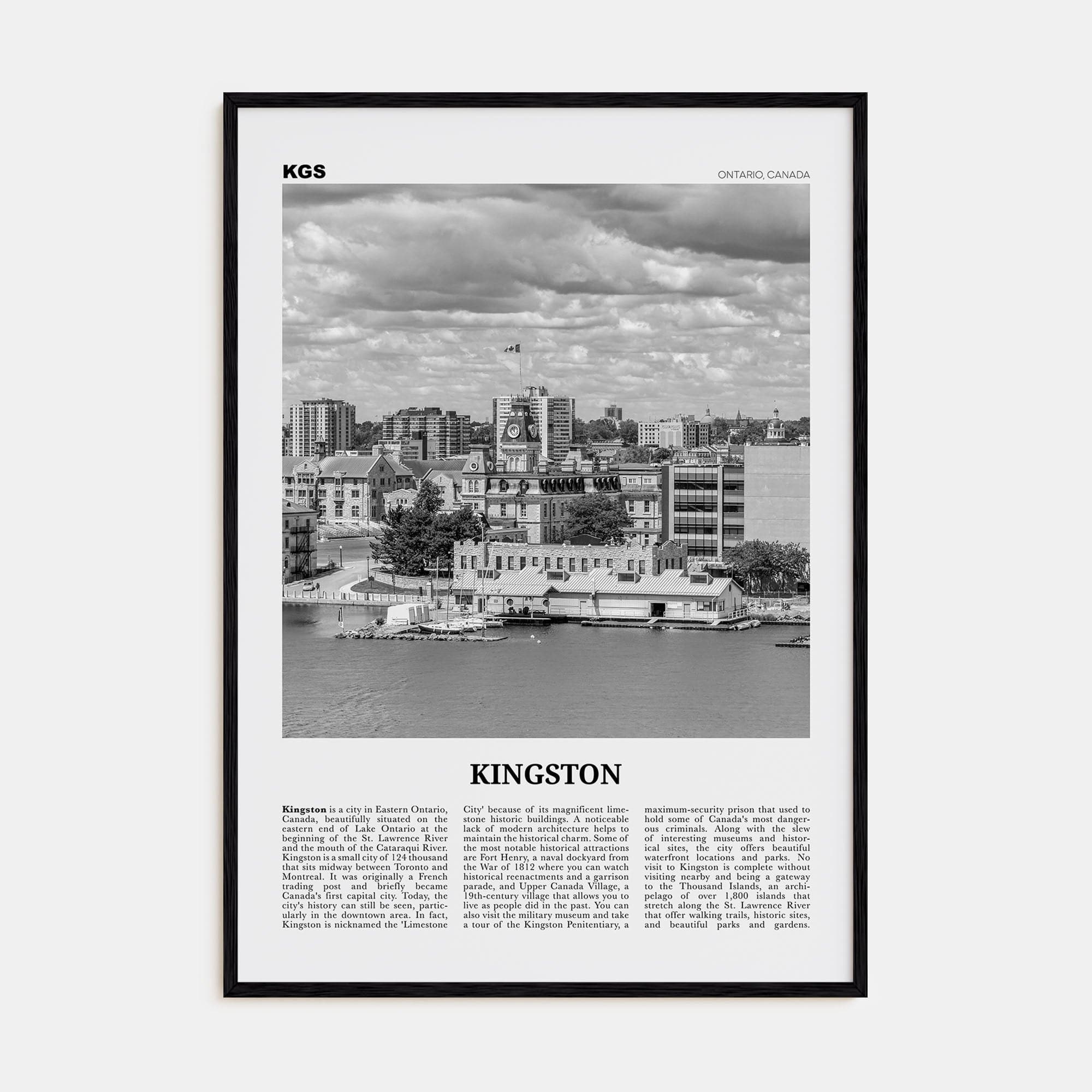 Kingston, Canada Poster Black Wood / 8x12 in Nbourhood Travel B&W Poster