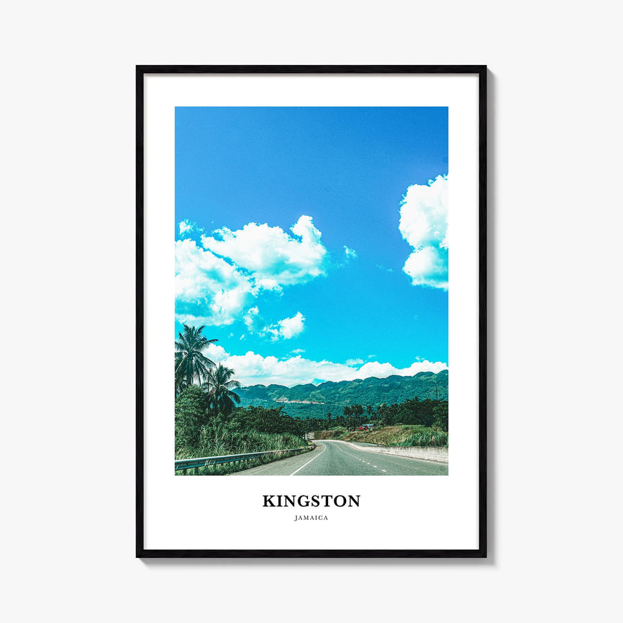 Kingston, Jamaica colorful classic poster of Jamaica – vertical wall art, unframed print shown in interior mockup
