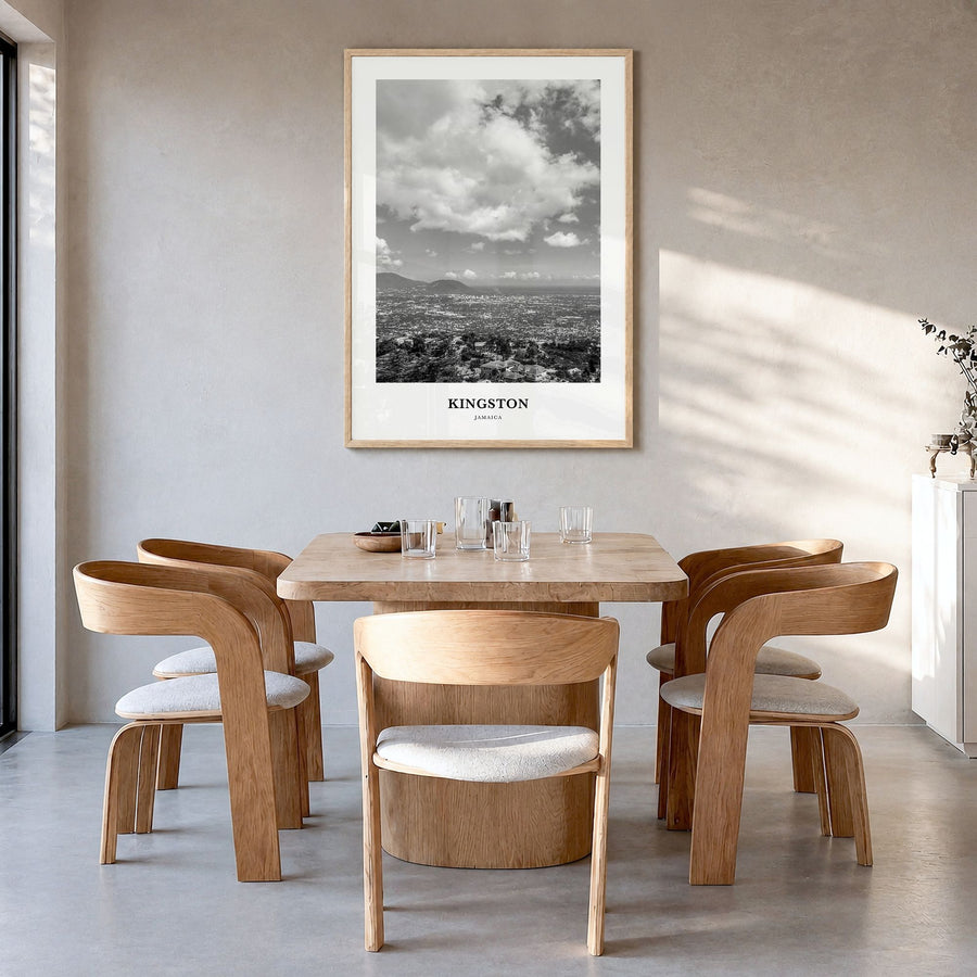 Kingston, Jamaica Classic Poster in a natural wood frame, hanging in a dining room