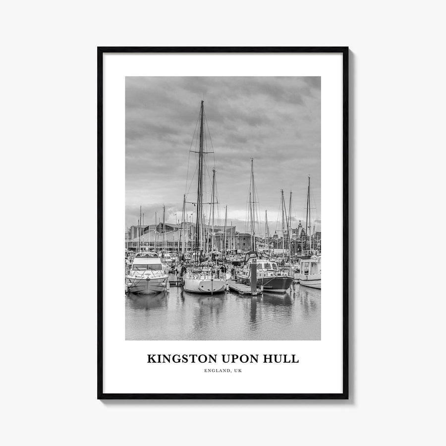 Kingston upon Hull black & white classic poster of England, UK – vertical wall art, unframed print shown in interior mockup
