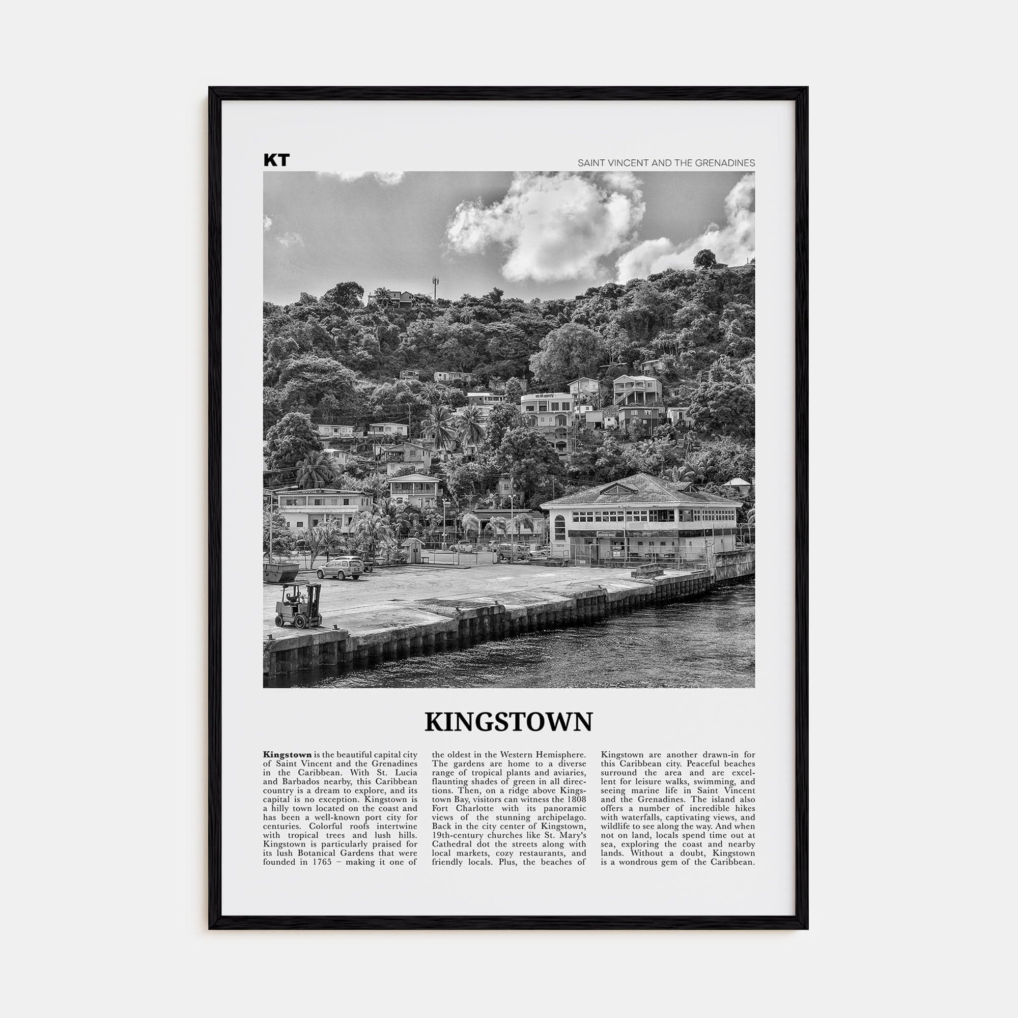 Kingstown Poster Black Wood / 8x12 in Nbourhood Travel B&W Poster