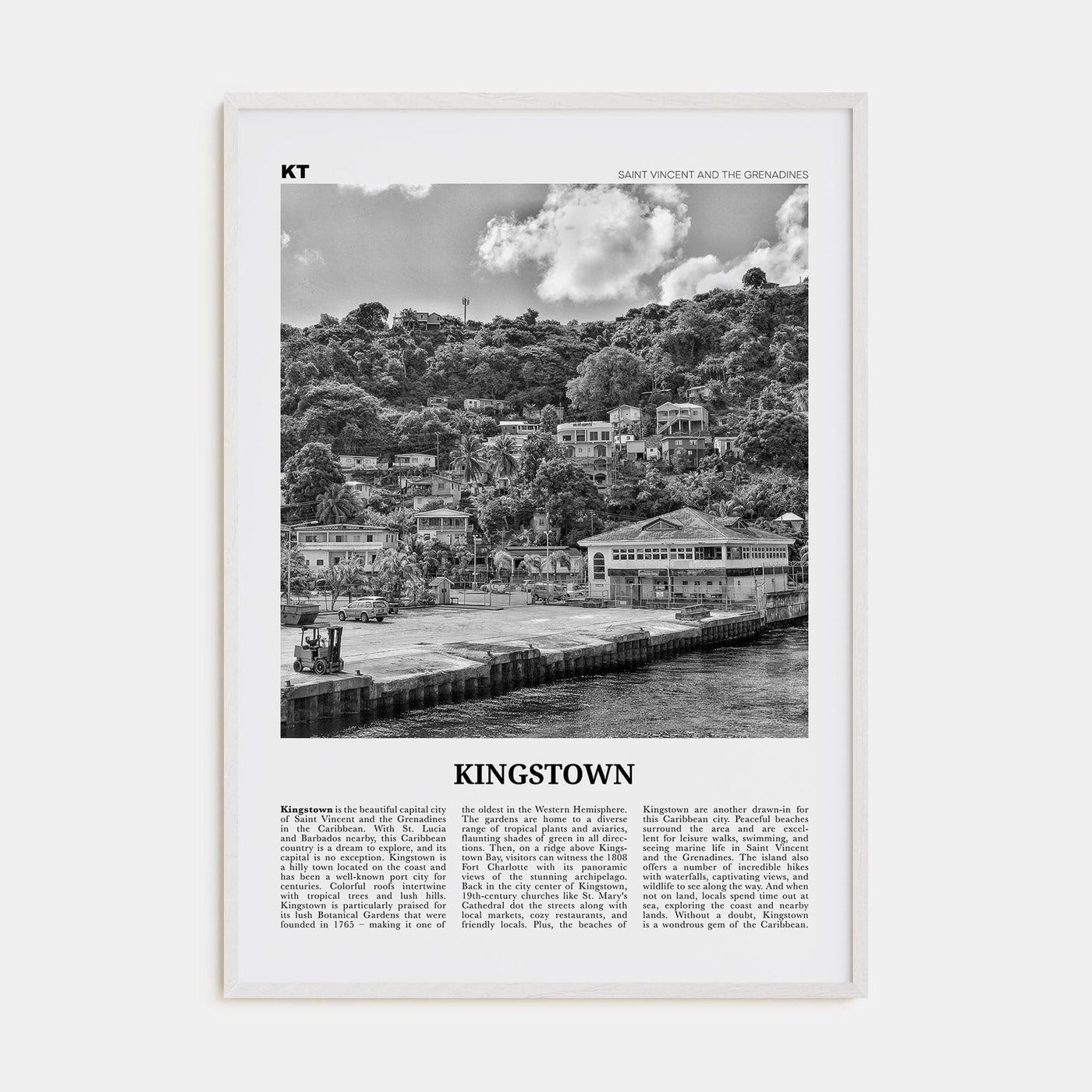 Kingstown Poster White Wood / 8x12 in Nbourhood Travel B&W Poster