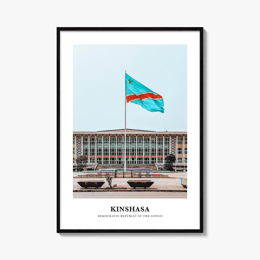 Kinshasa colorful classic poster of Democratic Republic of the Congo – vertical wall art, unframed print shown in interior mo