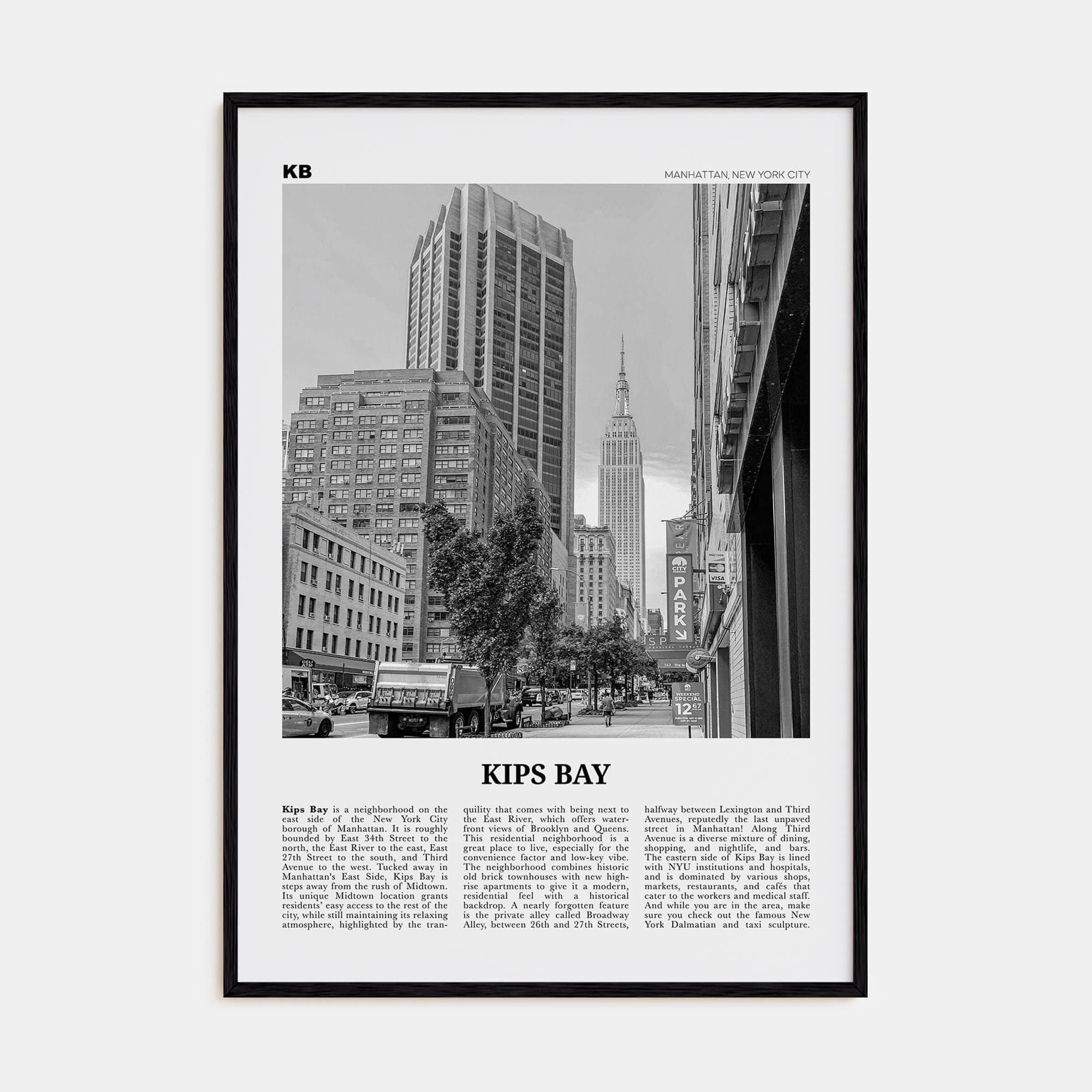 Kips Bay Poster Black Wood / 8x12 in Nbourhood Travel B&W Poster