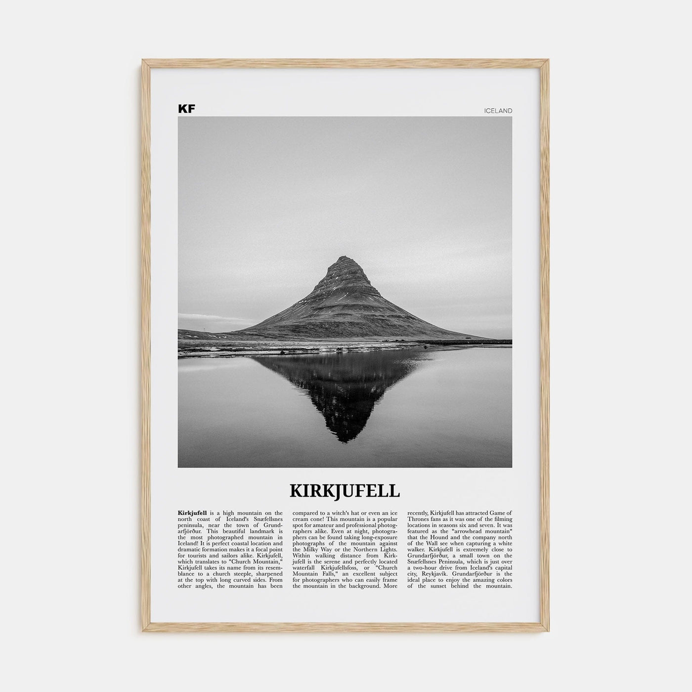 Kirkjufell Poster Natural Wood / 8x12 in Nbourhood Travel B&W Poster