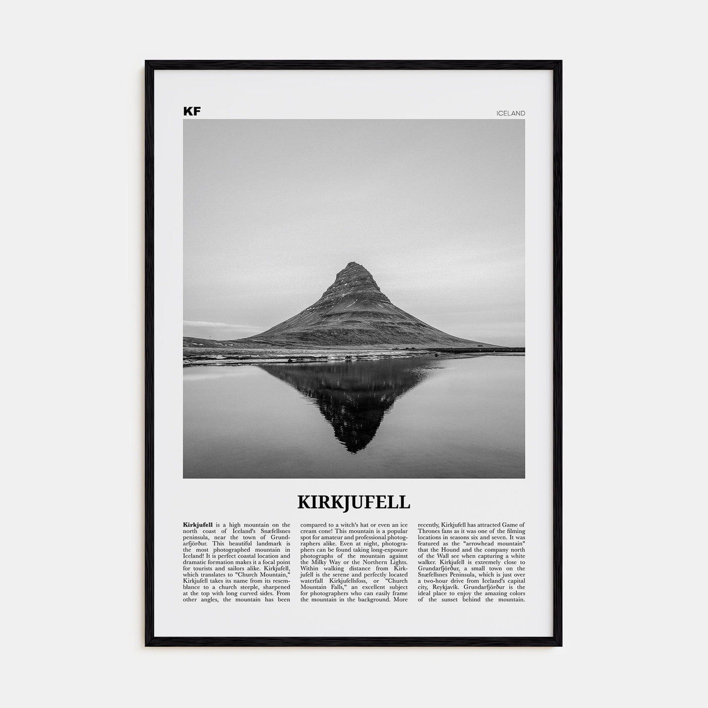 Kirkjufell Poster Black Wood / 8x12 in Nbourhood Travel B&W Poster