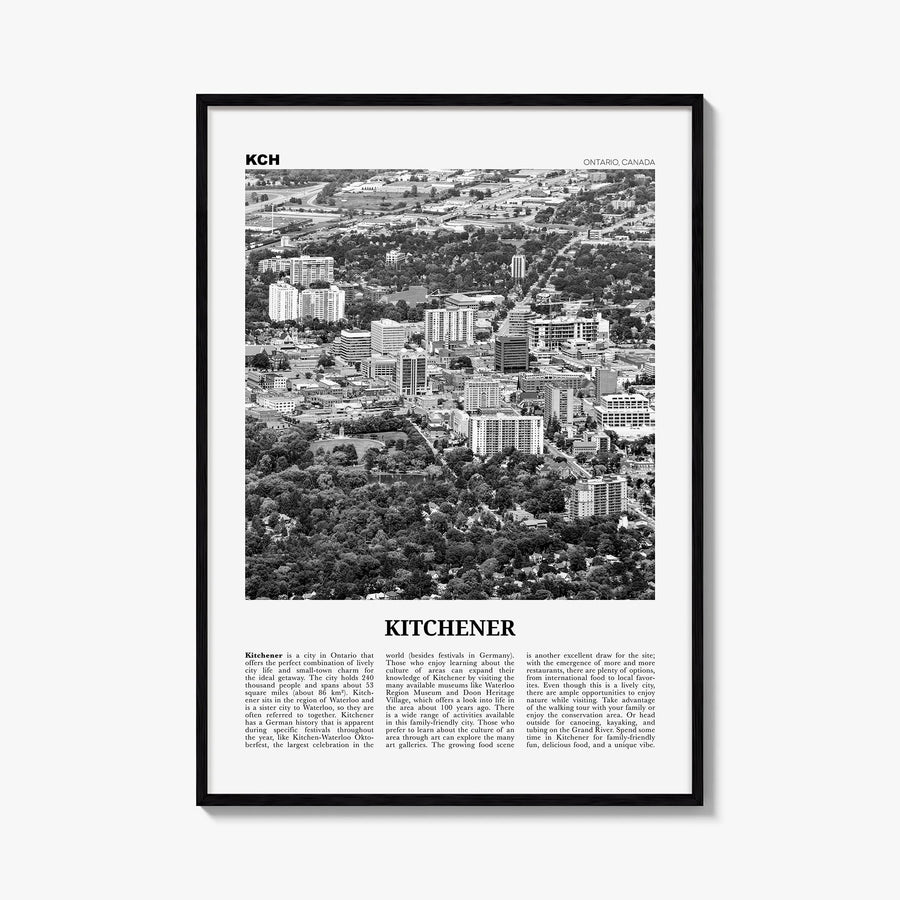 Kitchener black & white newspaper poster of Canada – vertical wall art, unframed print shown in interior mockup