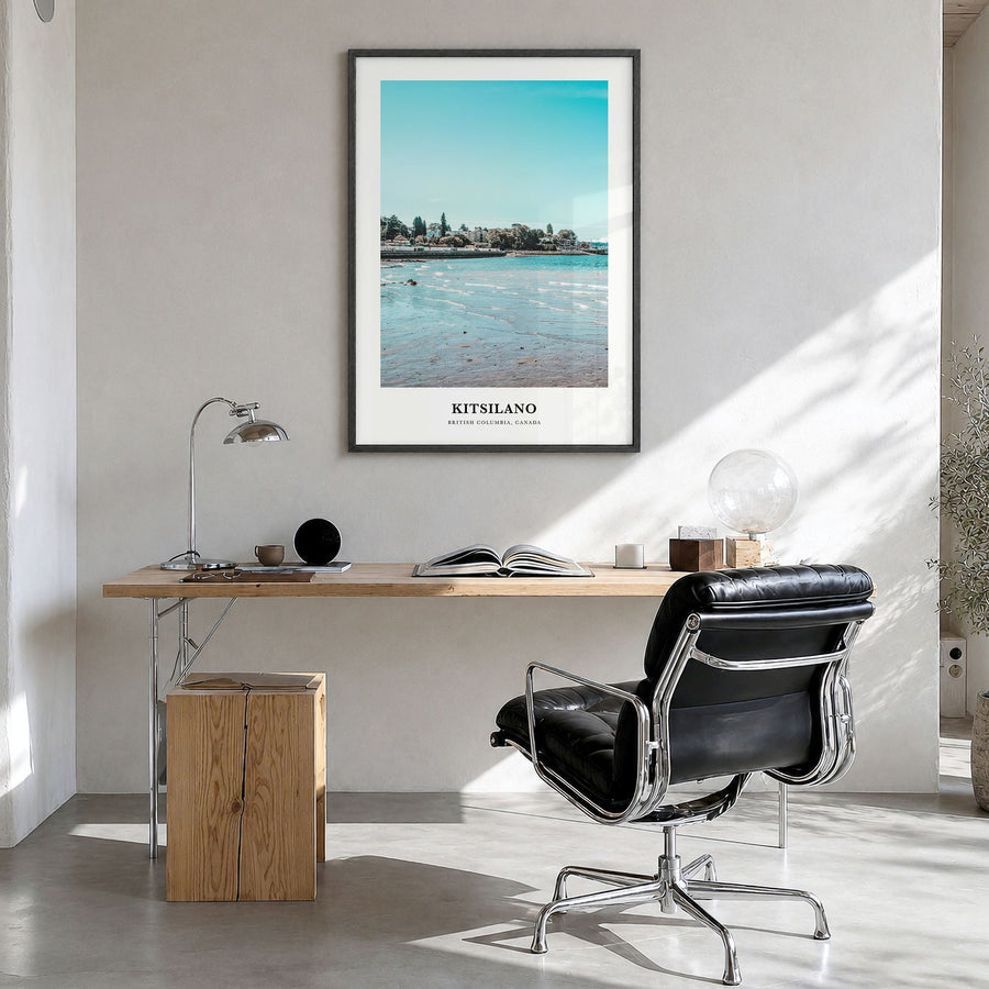 Kitsilano Classic Poster in a black wood frame, hanging in a bright home office
