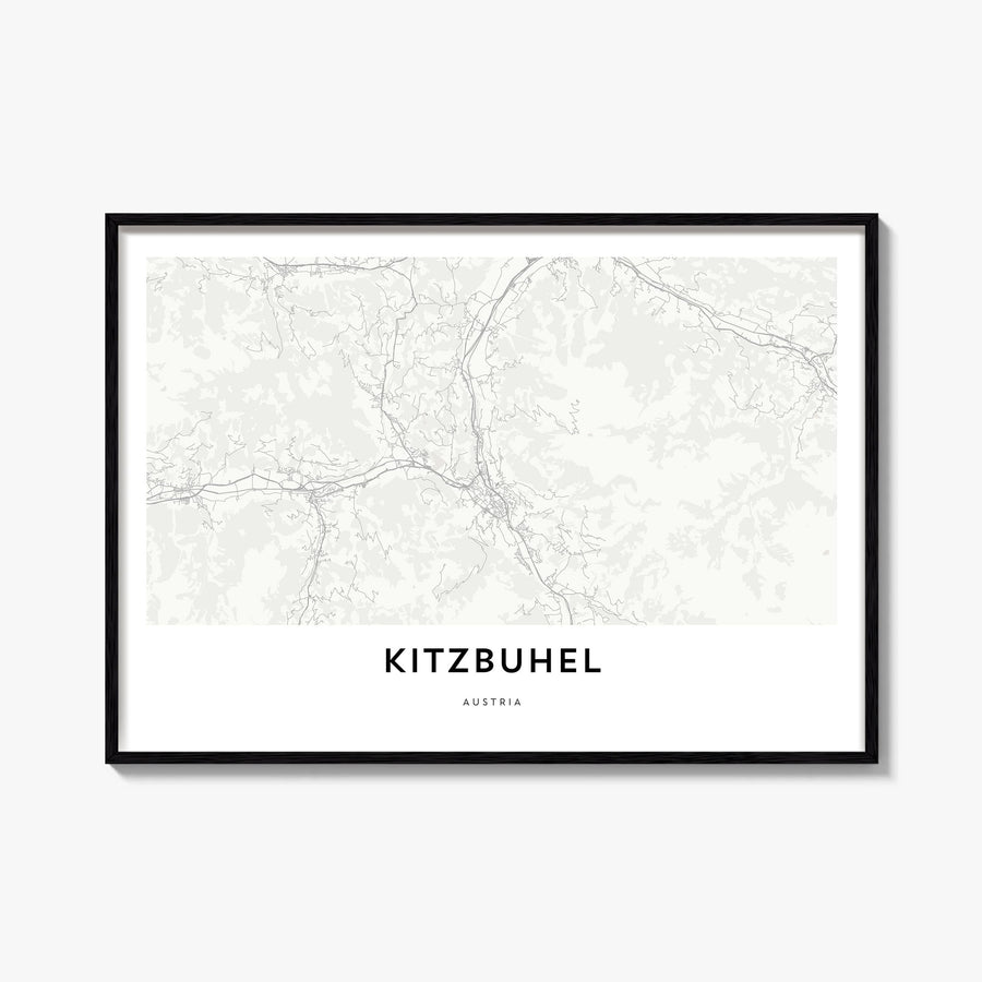 Kitzbühel black & white map poster of Austria – horizontal wall art, unframed print shown in interior mockup