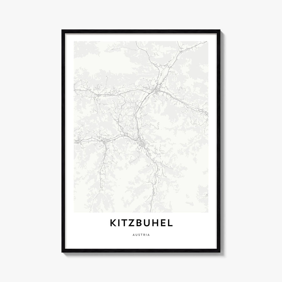 Kitzbühel black & white map poster of Austria – vertical wall art, unframed print shown in interior mockup