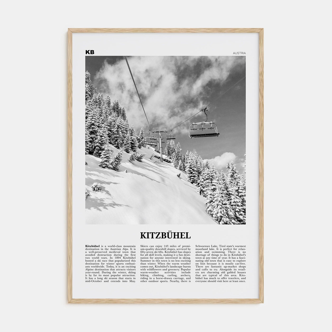 Kitzbühel Poster Natural Wood / 8x12 in Nbourhood Travel B&W Poster