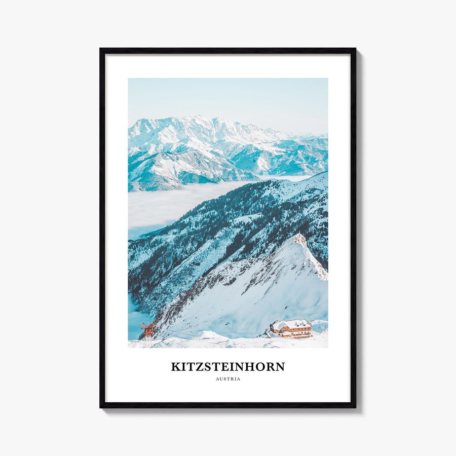 Kitzsteinhorn colorful classic poster of Austria – vertical wall art, unframed print shown in interior mockup