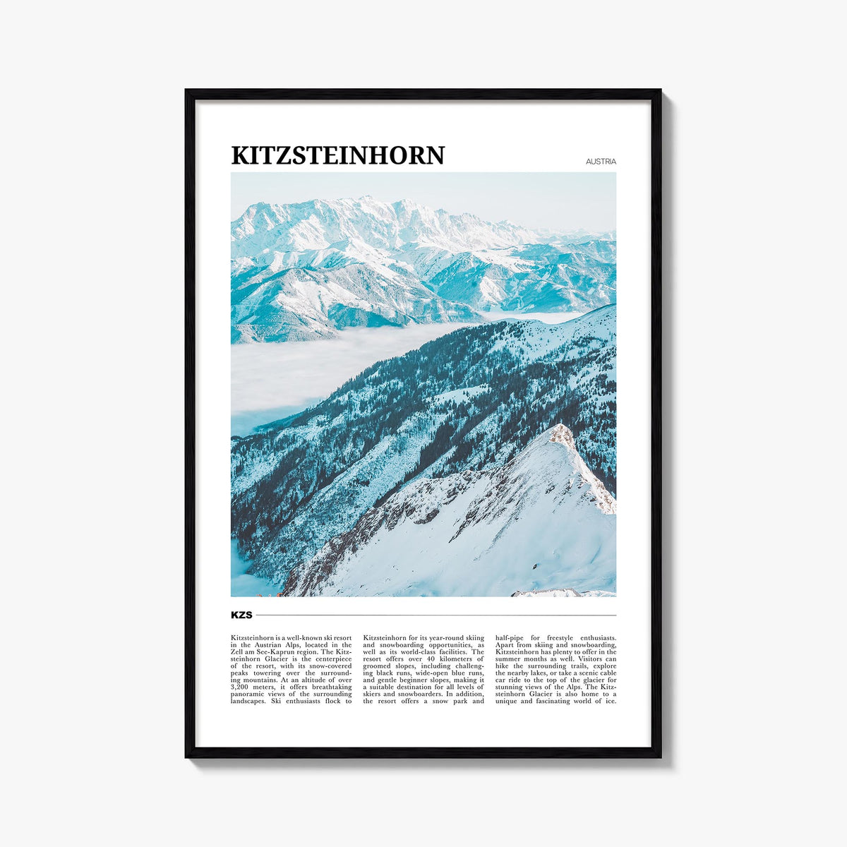 Kitzsteinhorn colorful travel poster of Austria – vertical wall art, unframed print shown in interior mockup