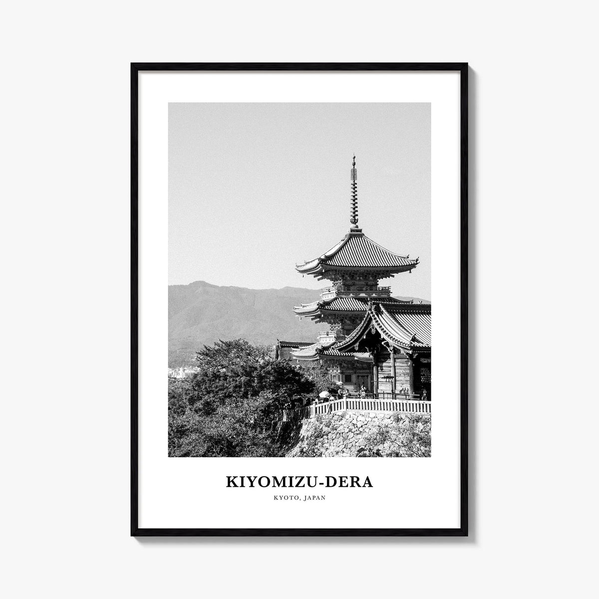 Kiyomizu-dera black & white classic poster of Japan – vertical wall art, unframed print shown in interior mockup