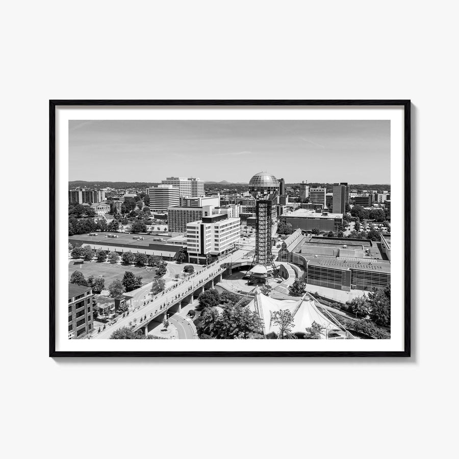 Knoxville black & white photo poster of Tennessee, USA – horizontal wall art, unframed print shown in interior mockup