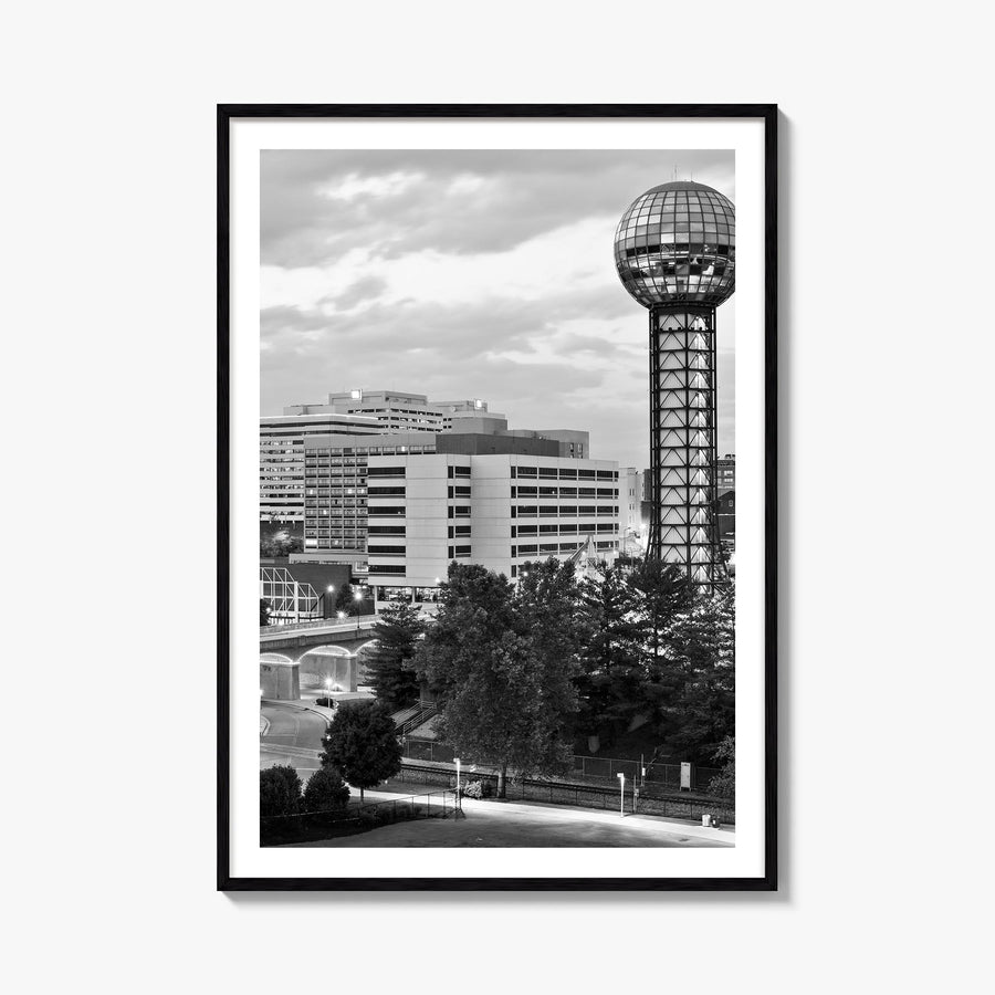 Knoxville black & white photo poster of Tennessee, USA – vertical wall art, unframed print shown in interior mockup