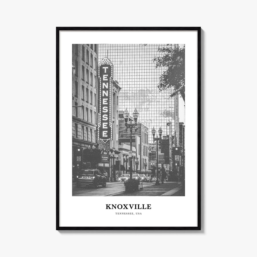 Knoxville no. 1 black & white classic poster of Tennessee, USA – vertical wall art, unframed print shown in interior mockup