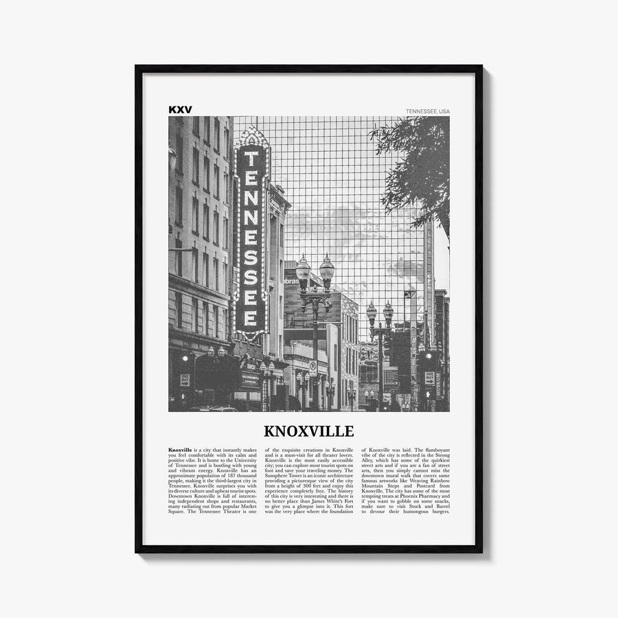 Knoxville no. 1 black & white newspaper poster of Tennessee, USA – vertical wall art, unframed print shown in interior mockup