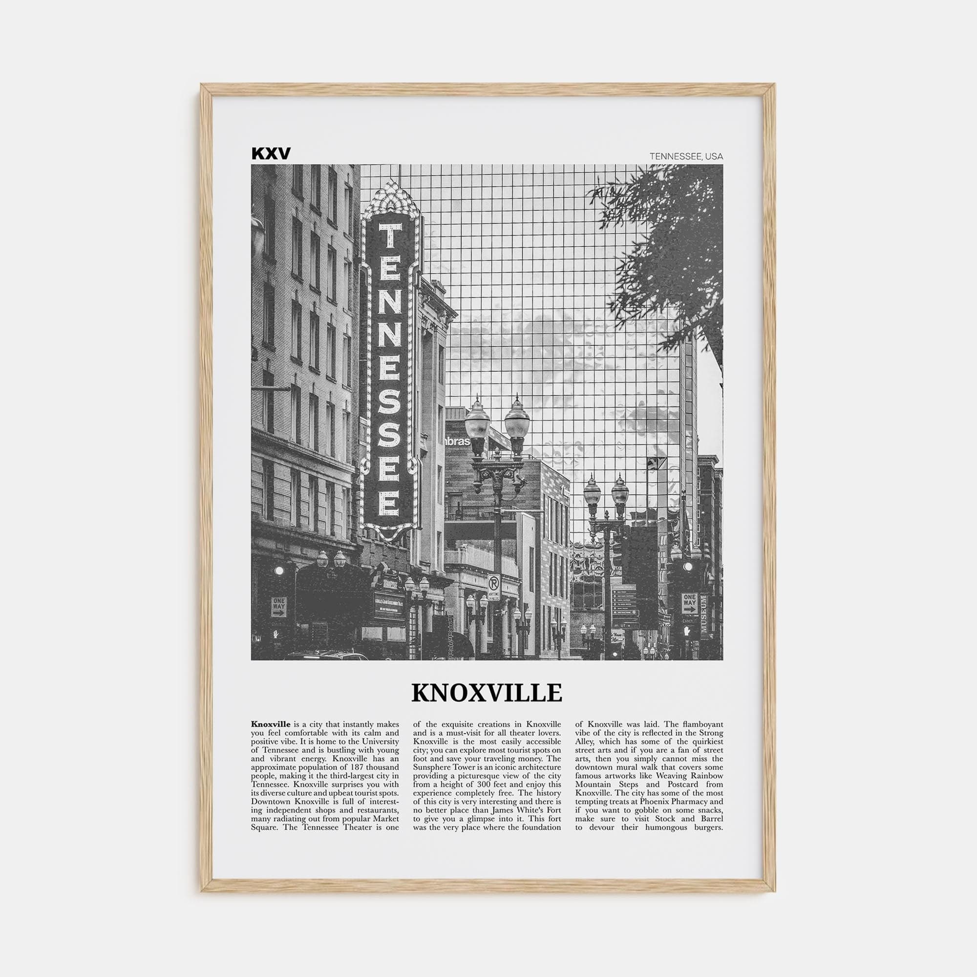 Knoxville No 1 Poster Natural Wood / 8x12 in Nbourhood Travel B&W Poster