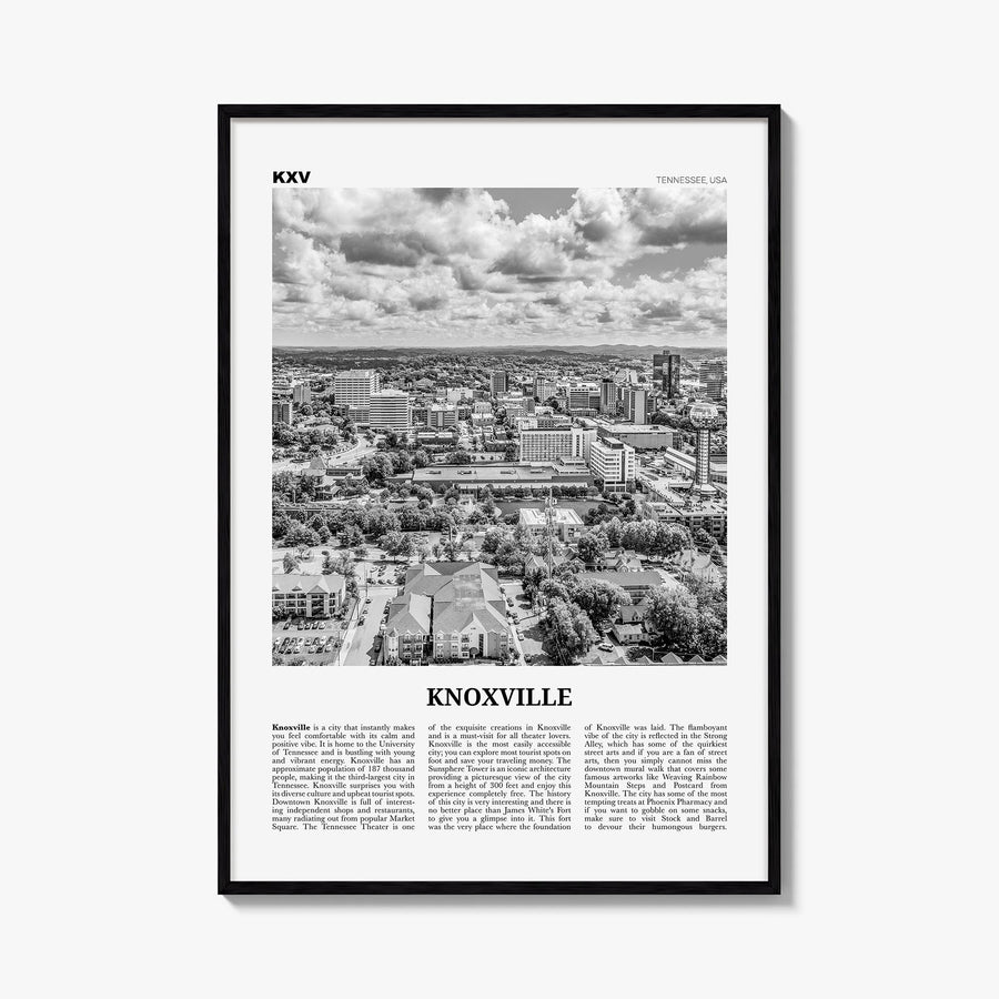 Knoxville no. 2 black & white newspaper poster of Tennessee, USA – vertical wall art, unframed print shown in interior mockup