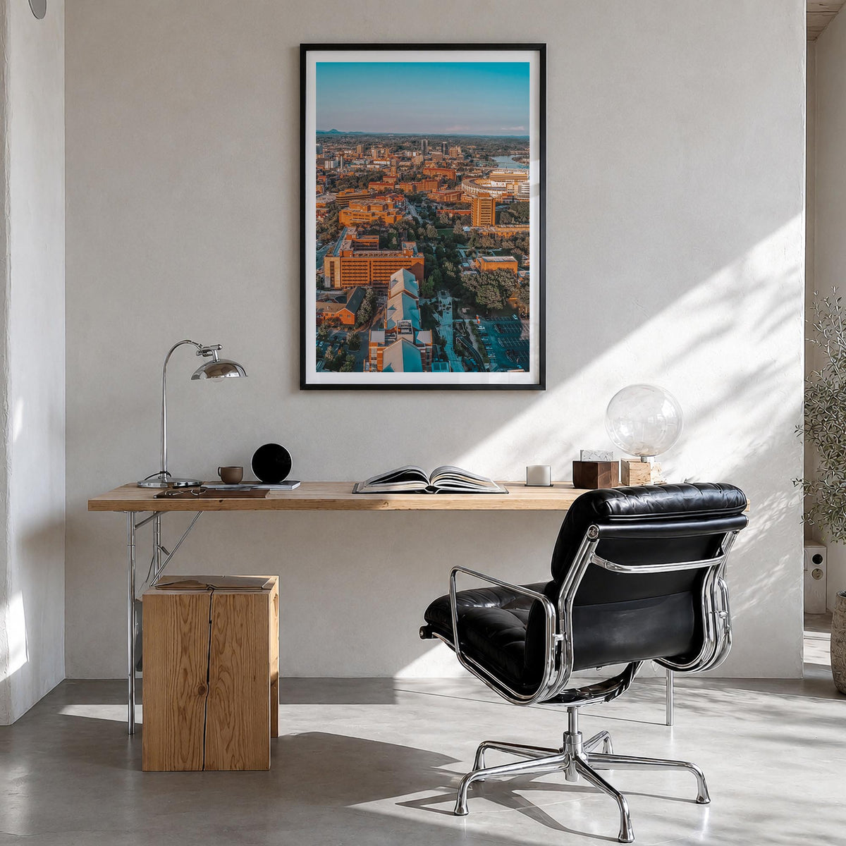 Knoxville no. 2 colorful photo poster of Tennessee, USA – vertical wall art in black wood frame with white border, hanging on