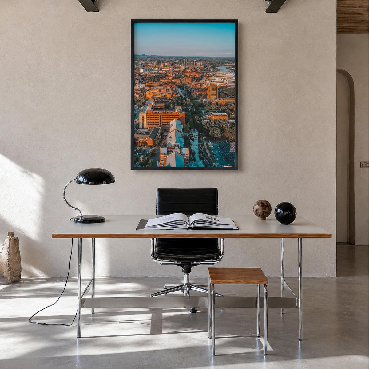 Knoxville no. 2 colorful photo poster of Tennessee, USA – vertical wall art in black wood frame, hanging on wall