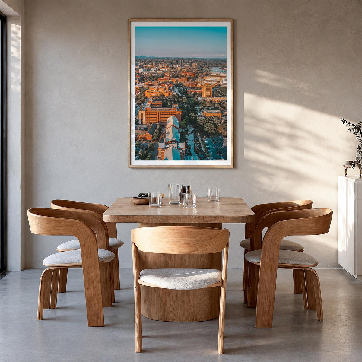 Knoxville no. 2 colorful photo poster of Tennessee, USA – vertical wall art in natural wood frame with white border, hanging 