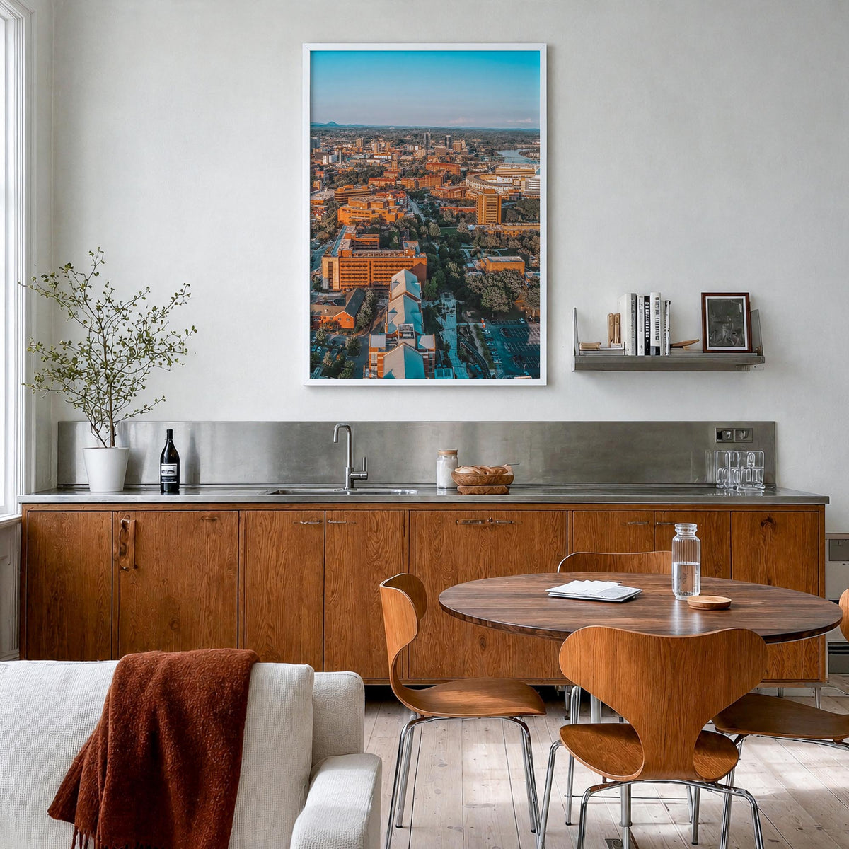 Knoxville no. 2 colorful photo poster of Tennessee, USA – vertical wall art in white wood frame, hanging on wall