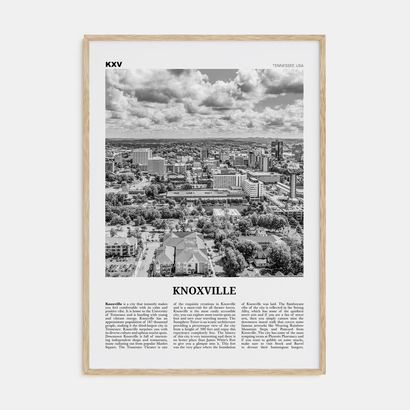 Knoxville No 2 Poster Natural Wood / 8x12 in Nbourhood Travel B&W Poster