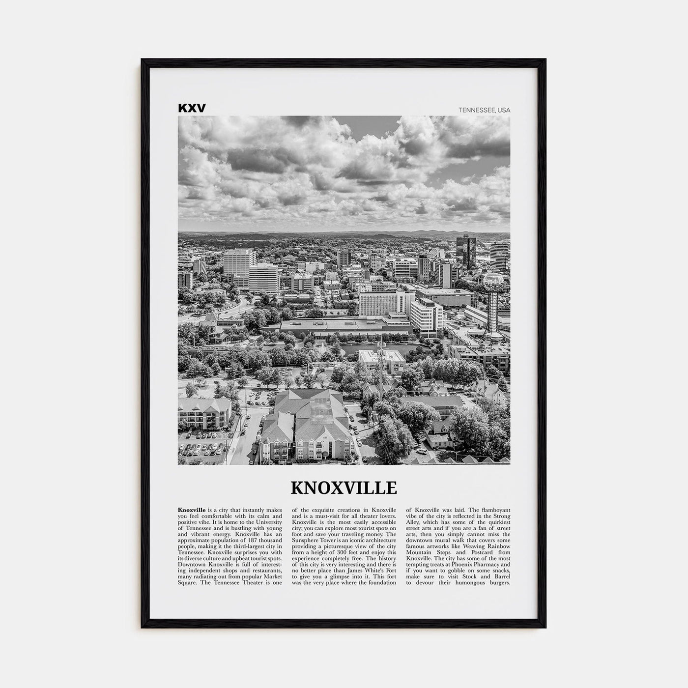 Knoxville No 2 Poster Black Wood / 8x12 in Nbourhood Travel B&W Poster