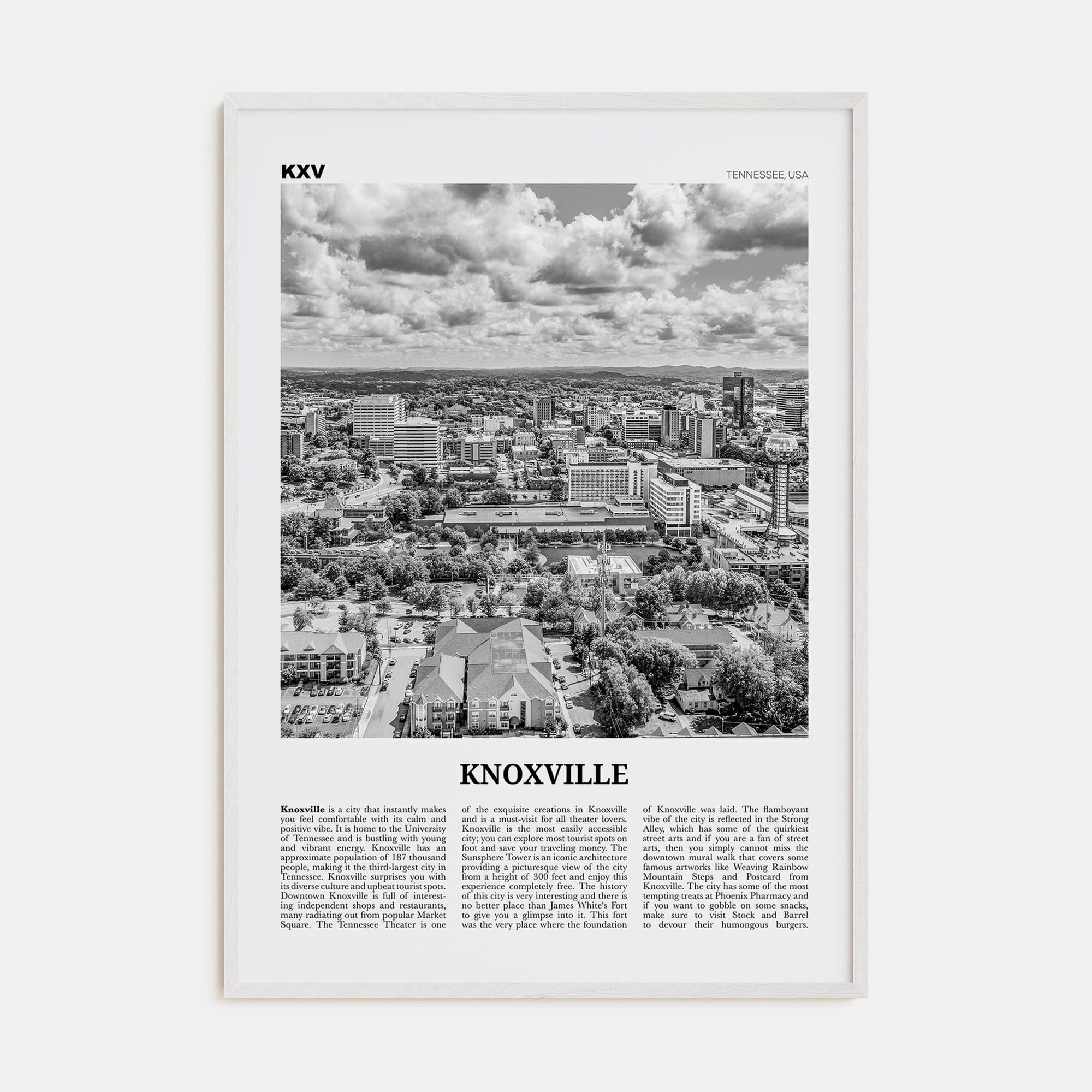 Knoxville No 2 Poster White Wood / 8x12 in Nbourhood Travel B&W Poster