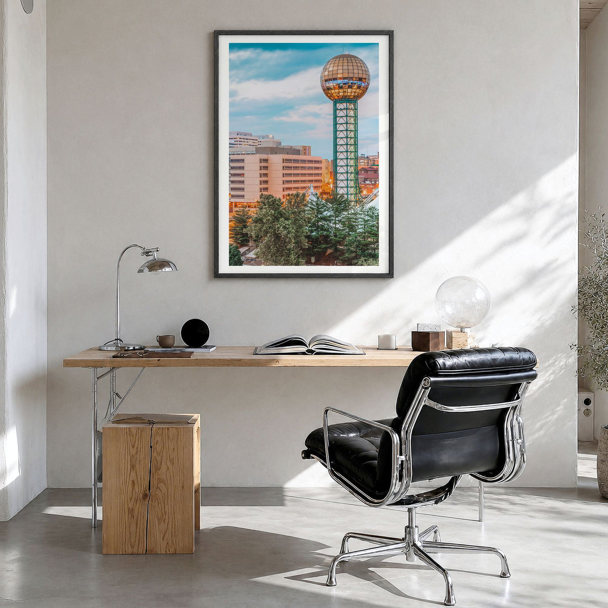 Knoxville Photo No 1 Poster in a black wood frame, hanging in a bright home office, white border