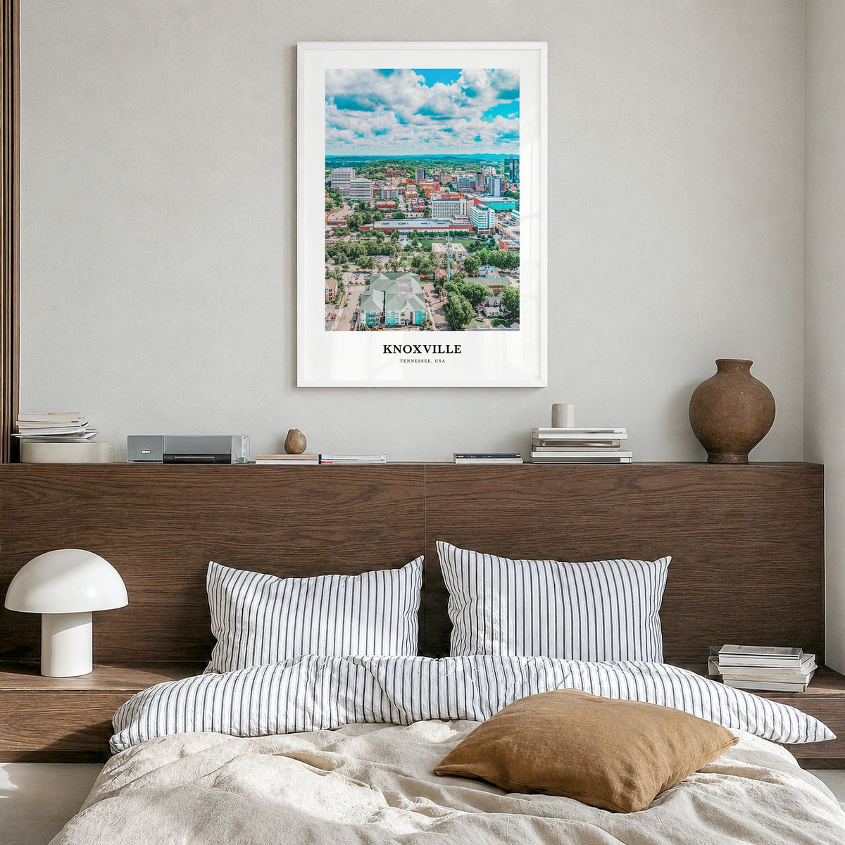 Knoxville Classic Poster in a white wood frame, hanging in a bedroom