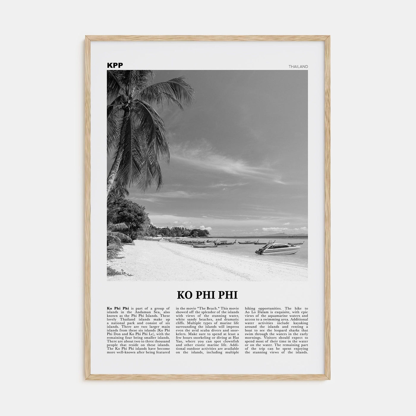 Ko Phi Phi Poster Natural Wood / 8x12 in Nbourhood Travel B&W Poster